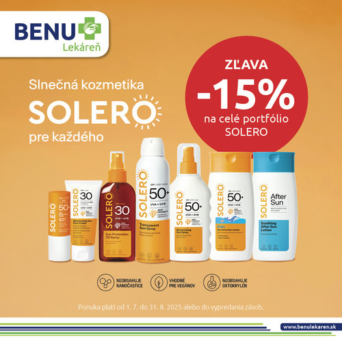 15% ZĽAVA NA SLNEČNÚ KOZMETIKU SOLERO! 